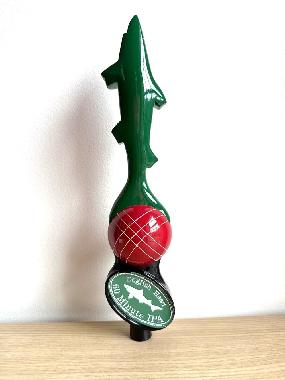 Dogfish Head Craft Beer Bar Tap Handle 60 Minute IPA Green Shark Bocce Ball EUC